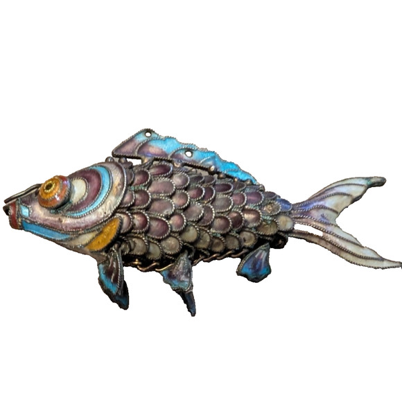 Vintage Enamel Koi Fish Pendant Articulating Body - Picture 2 of 3